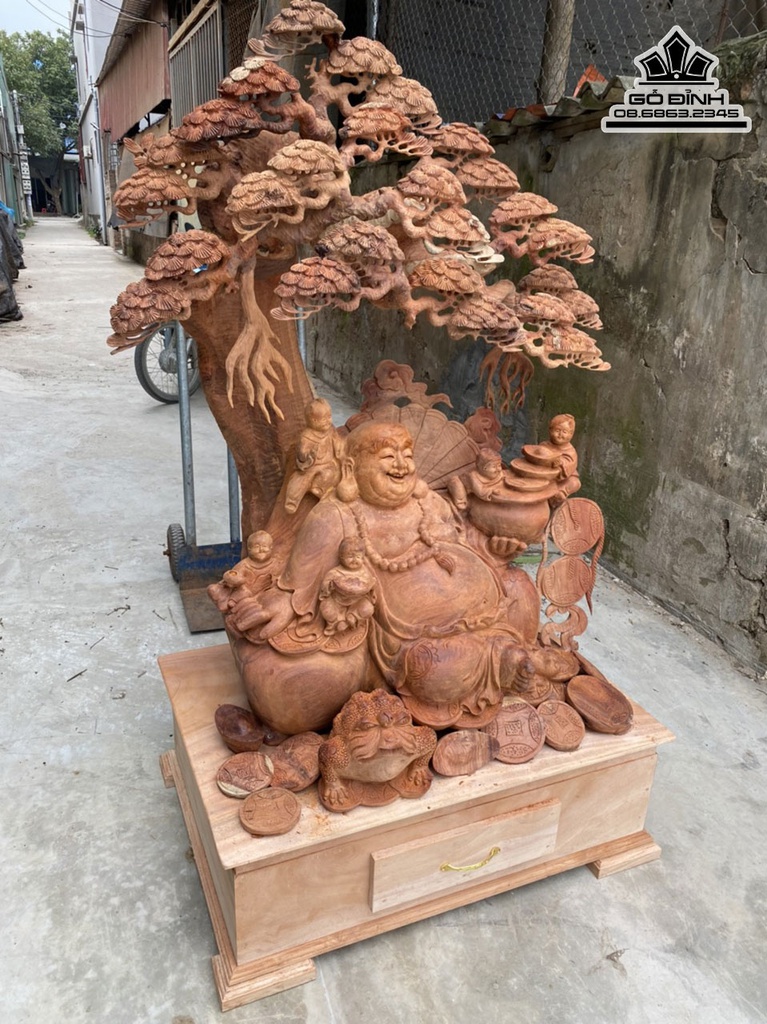 Tượng Phật Di Lặc Ngũ Phúc Ngồi Gốc Tùng Gỗ Hương Cao 161 Ngang 108 Sâu 68 (cm) 0