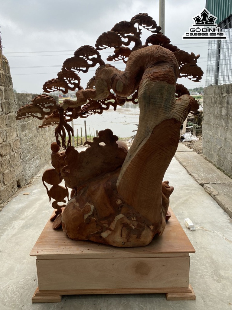 Tượng Phật Di Lặc Ngũ Phúc Ngồi Gốc Tùng Gỗ Hương Cao 161 Ngang 108 Sâu 68 (cm) 2