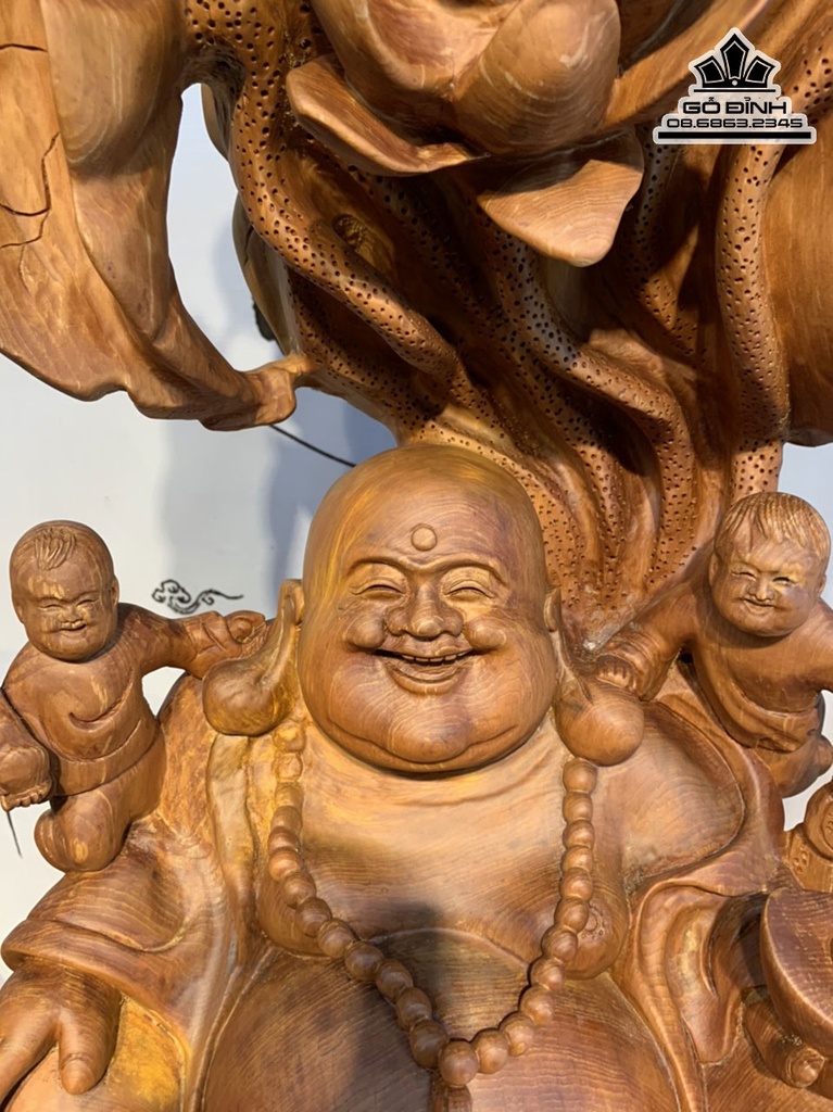 Tượng Phật Di Lặc Tam Phúc Lá Sen Gỗ Ngọc Am Cao 85 Ngang 42 Sâu 25 (cm) 0