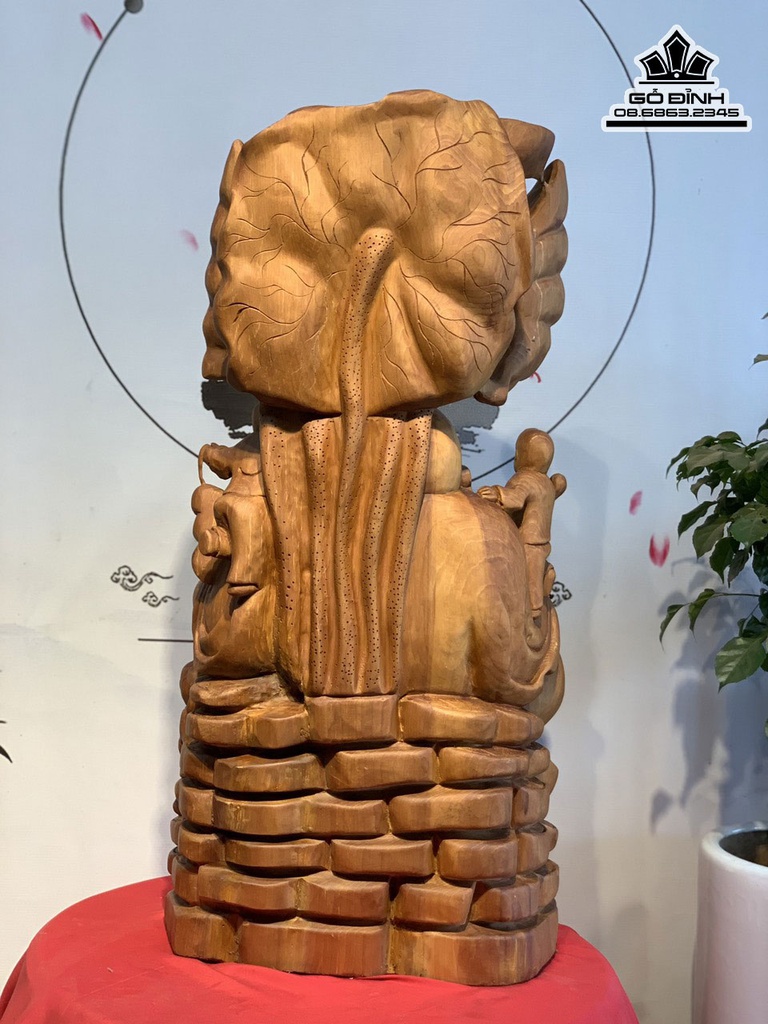 Tượng Phật Di Lặc Tam Phúc Lá Sen Gỗ Ngọc Am Cao 85 Ngang 42 Sâu 25 (cm) 1