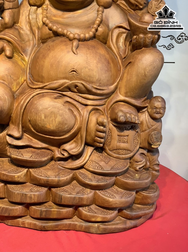 Tượng Phật Di Lặc Tam Phúc Lá Sen Gỗ Ngọc Am Cao 85 Ngang 42 Sâu 25 (cm) 5