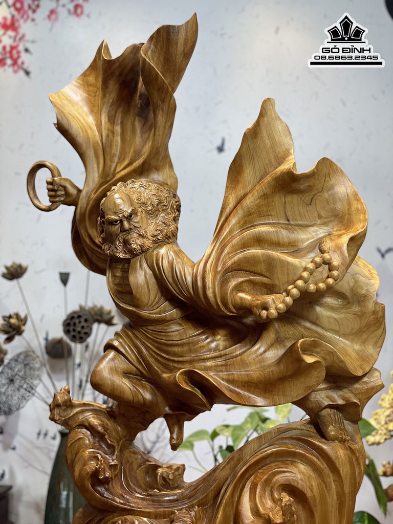 Tượng Đạt Ma Sư Tổ Gỗ Ngọc Am Cao 100 Ngang 60 Sâu 35 (cm) 3