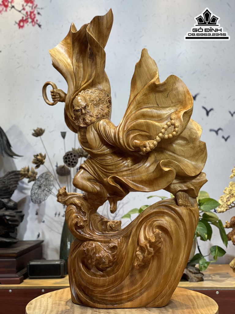 Tượng Đạt Ma Sư Tổ Gỗ Ngọc Am Cao 100 Ngang 60 Sâu 35 (cm) 6