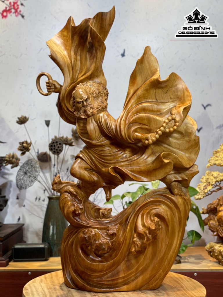 Tượng Đạt Ma Sư Tổ Gỗ Ngọc Am Cao 100 Ngang 60 Sâu 35 (cm) 7