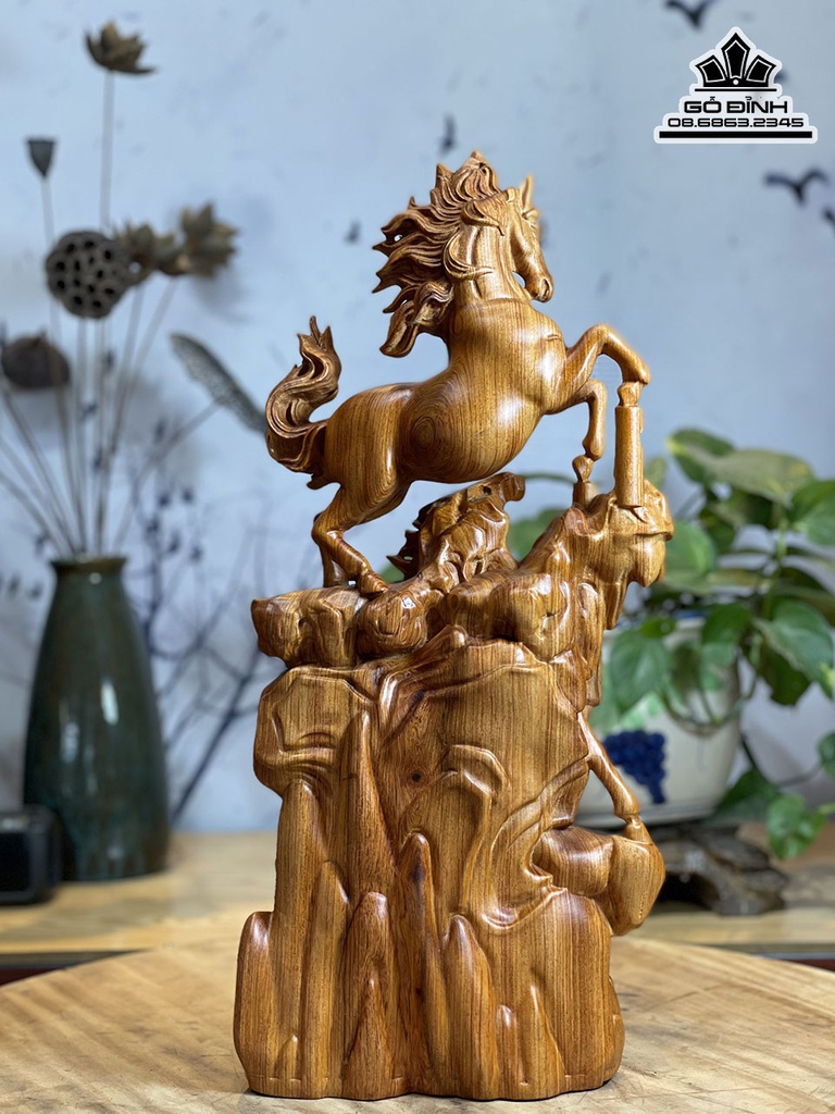 Tượng Ngựa Song Mã Uyên Ương Gỗ Hương Đá Cao 50 Ngang 23 Sâu 12 (cm) 0
