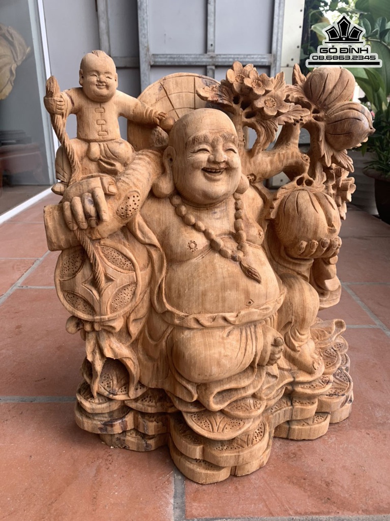 Tượng Phật Di Lặc Gỗ Ngọc Am Cao 46 Ngang 42 Sâu 21 (cm) 1
