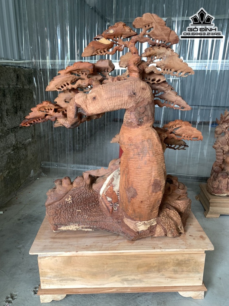 Tượng Phật Di Lặc Ngồi Gốc Tùng Gỗ Hương Cao Cả Kỷ 126 Ngang 87 Sâu 56 (cm) 1