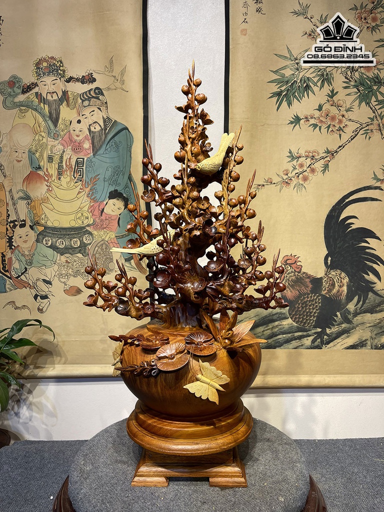 Bình Bông Mai Điểu Gỗ Hương Đá Cao 82 Ngang 43 Sâu 32 (cm) 0