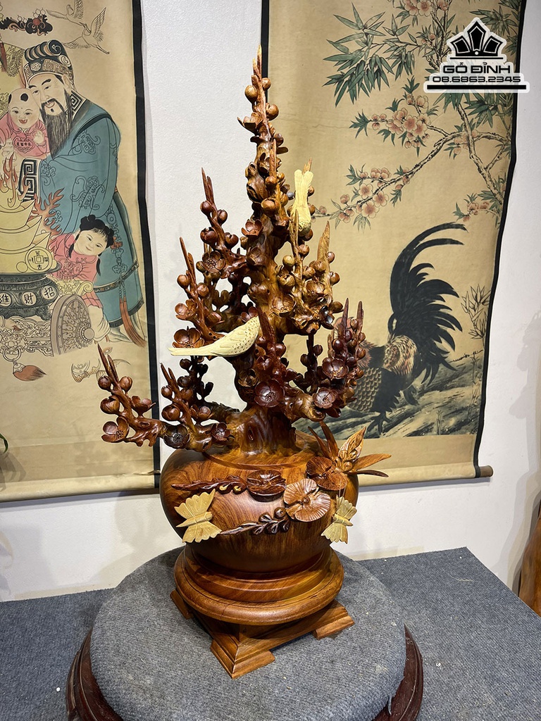 Bình Bông Mai Điểu Gỗ Hương Đá Cao 82 Ngang 43 Sâu 32 (cm) 4