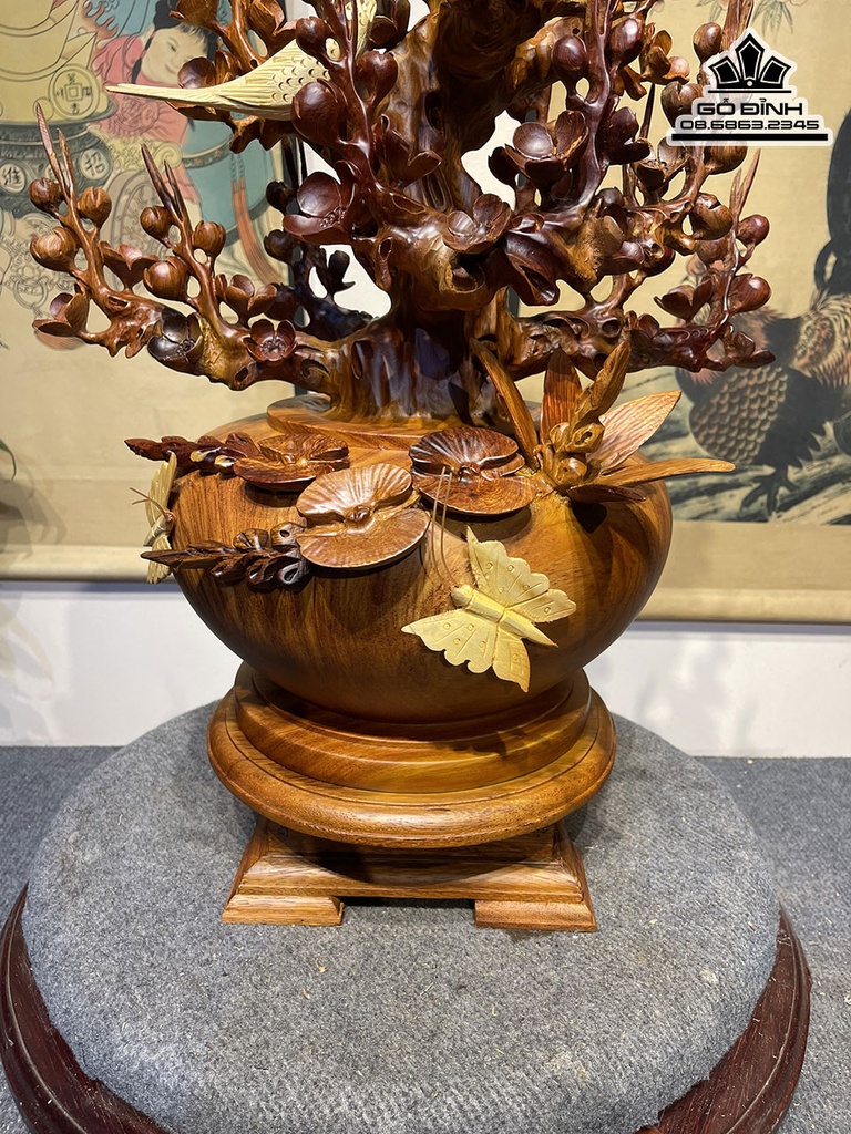 Bình Bông Mai Điểu Gỗ Hương Đá Cao 82 Ngang 43 Sâu 32 (cm) 5
