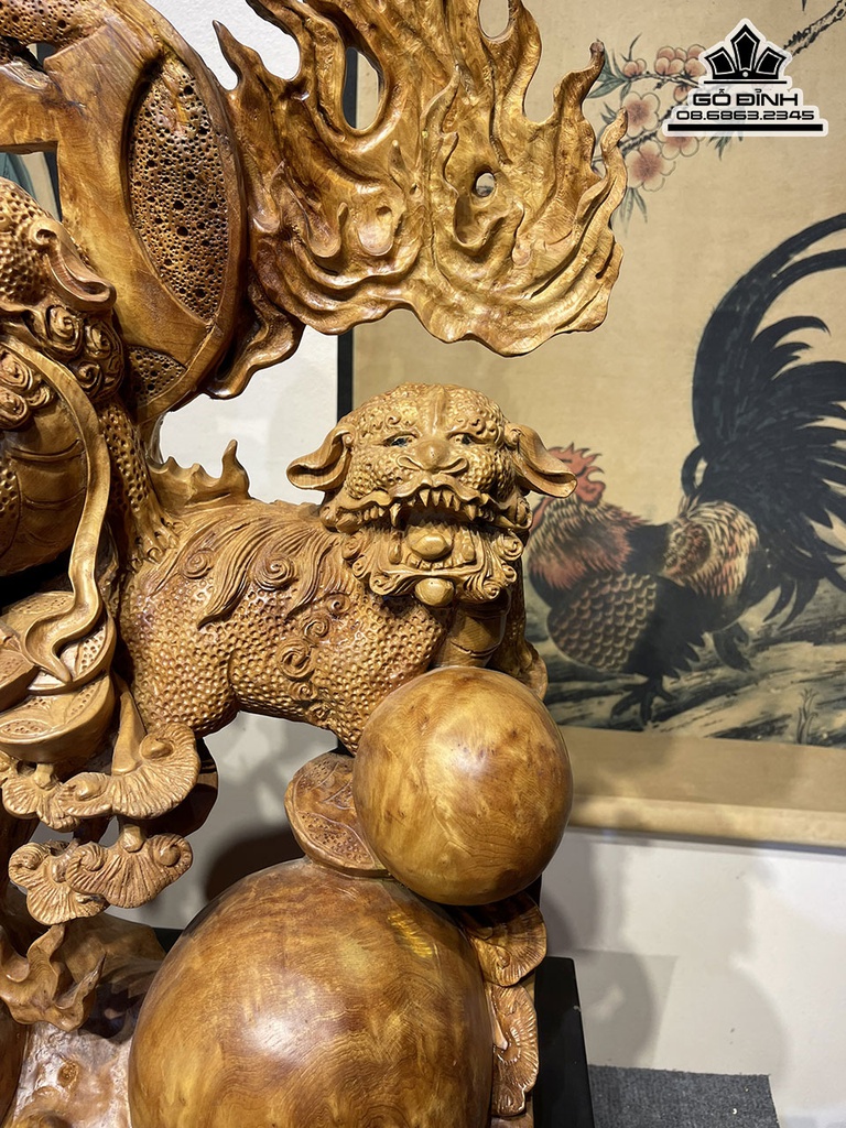 Tượng Nghê (Tam Nghê) Tài Lộc Gỗ Nu Ngọc Am Cao 68 Ngang 63 Sâu 20 (cm)7