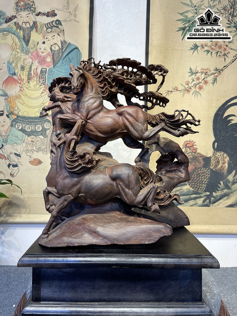 Tượng Ngựa Song Mã Uyên Ương Gỗ Trắc Cao 44 Ngang 40 Sâu 28 (cm) 1