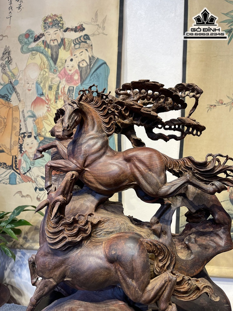 Tượng Ngựa Song Mã Uyên Ương Gỗ Trắc Cao 44 Ngang 40 Sâu 28 (cm) 3