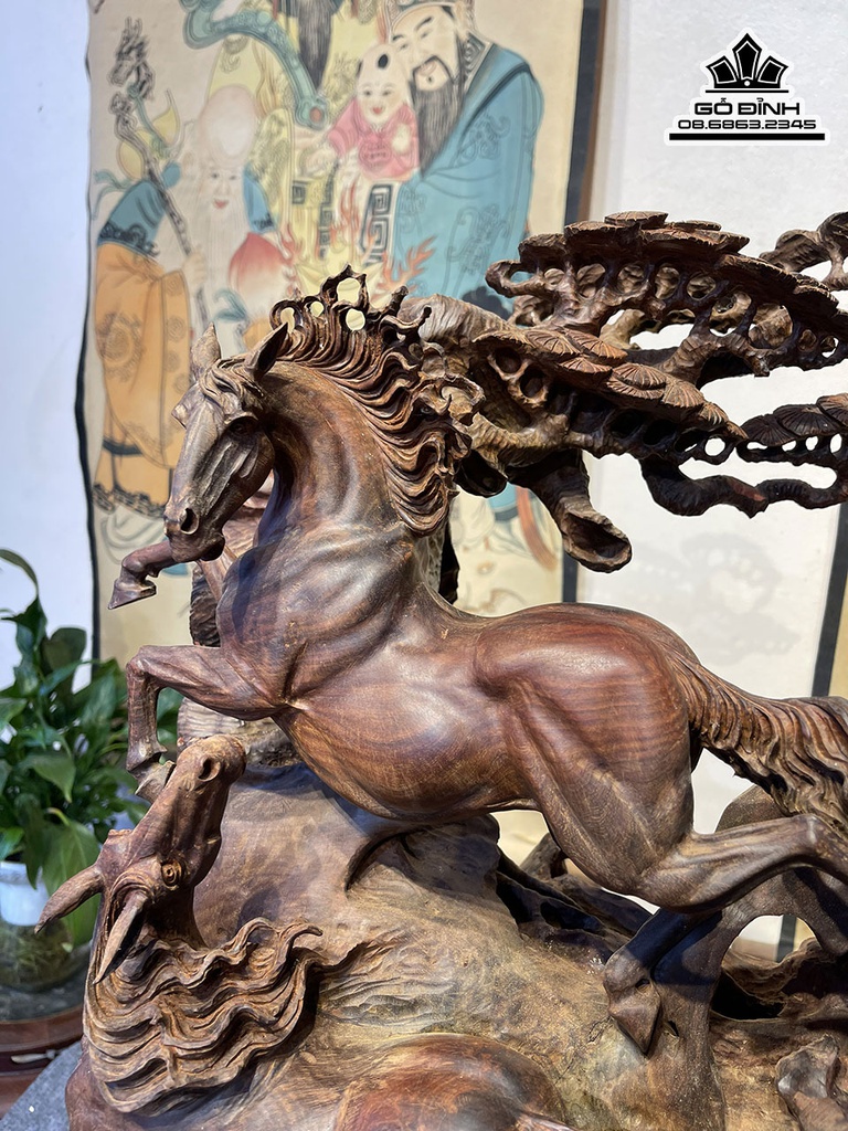 Tượng Ngựa Song Mã Uyên Ương Gỗ Trắc Cao 44 Ngang 40 Sâu 28 (cm) 4