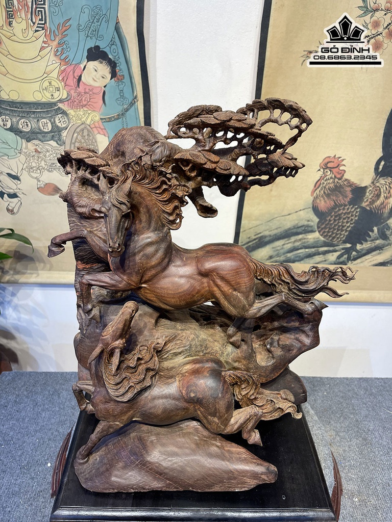 Tượng Ngựa Song Mã Uyên Ương Gỗ Trắc Cao 44 Ngang 40 Sâu 28 (cm) 5