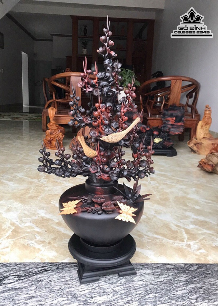 Bình Bông Mai Điểu Gỗ Trắc Cao 88 Ngang 43 Sâu 31 (cm) 0