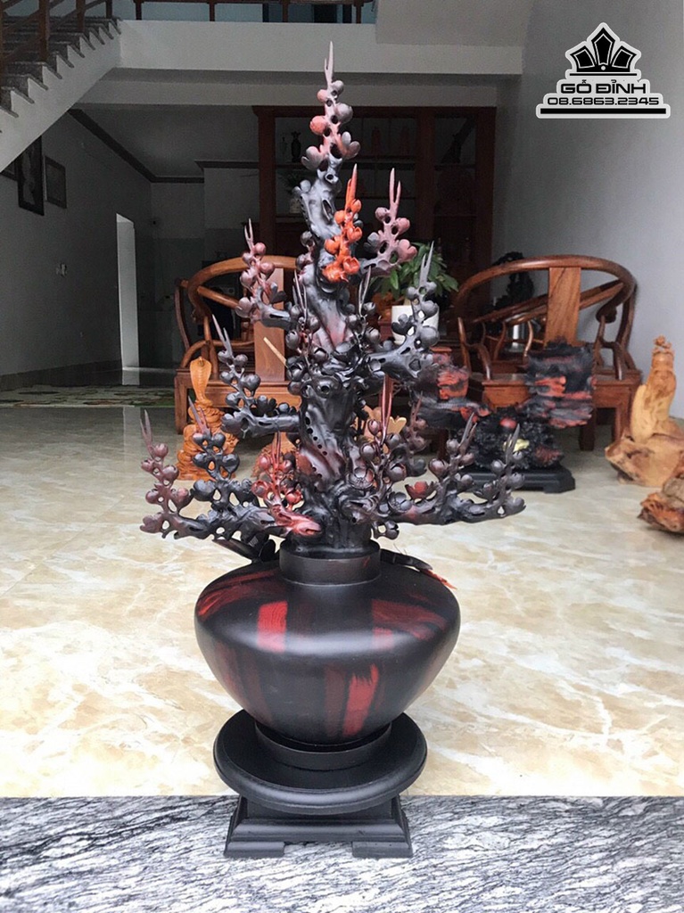Bình Bông Mai Điểu Gỗ Trắc Cao 88 Ngang 43 Sâu 31 (cm) 1