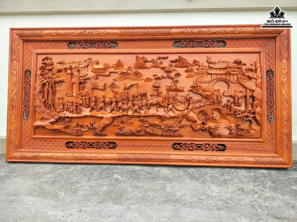Tranh Gỗ Hương Đỏ Vinh Quy Bái Tổ Dài 217 Rộng 107 Dày 6 (cm) 2