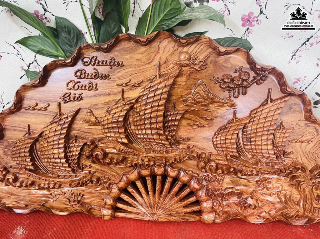Tranh Gỗ Tranh Quạt Thuận Buồm Xuôi Gió Gỗ Hương Đá Cao 50 Ngang 100 Dày 4 (cm) 0