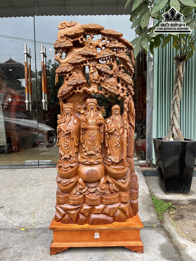 Tượng Phúc Lộc Thọ Gỗ Ngọc Am Cao 118 Ngang 51 Sâu 17 (cm) 0
