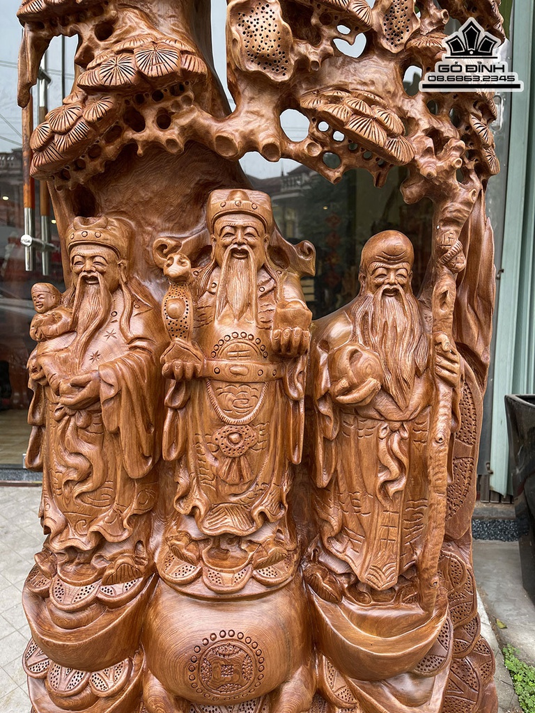 Tượng Phúc Lộc Thọ Gỗ Ngọc Am Cao 118 Ngang 51 Sâu 17 (cm) 1