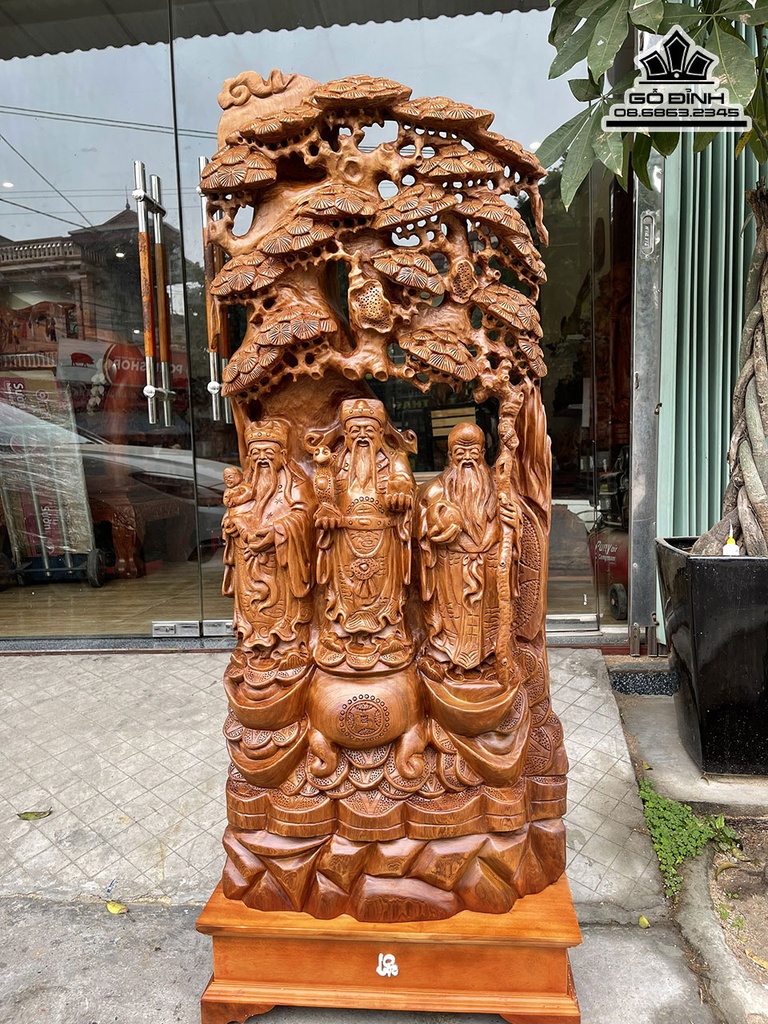 Tượng Phúc Lộc Thọ Gỗ Ngọc Am Cao 118 Ngang 51 Sâu 17 (cm) 2