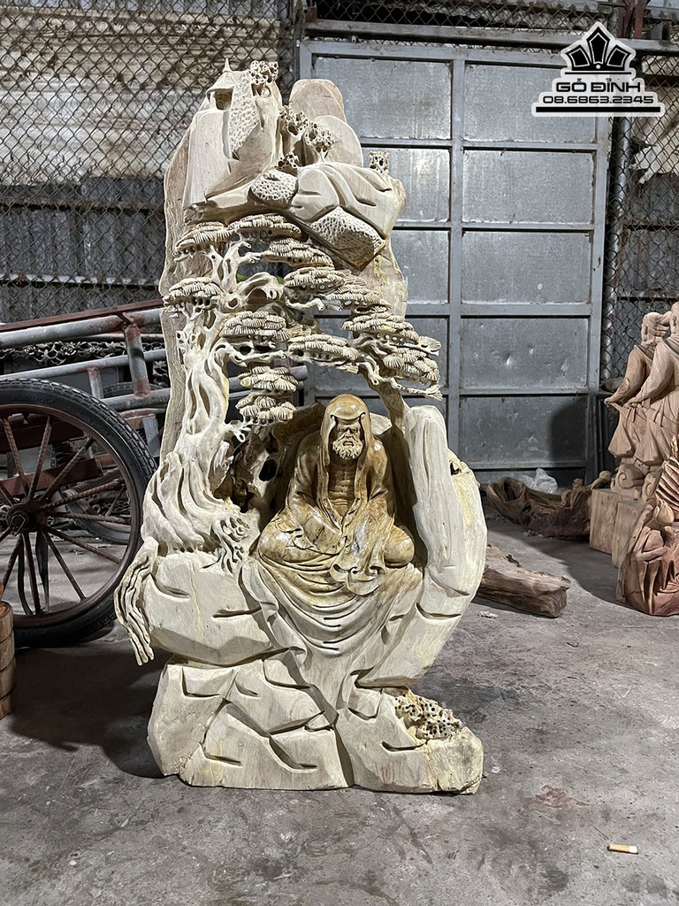 Tượng Đạt Ma Sư Tổ Ngồi Thiền Gỗ Nu Kháo Cao 96 Ngang 50 Sâu 25 (cm) 0