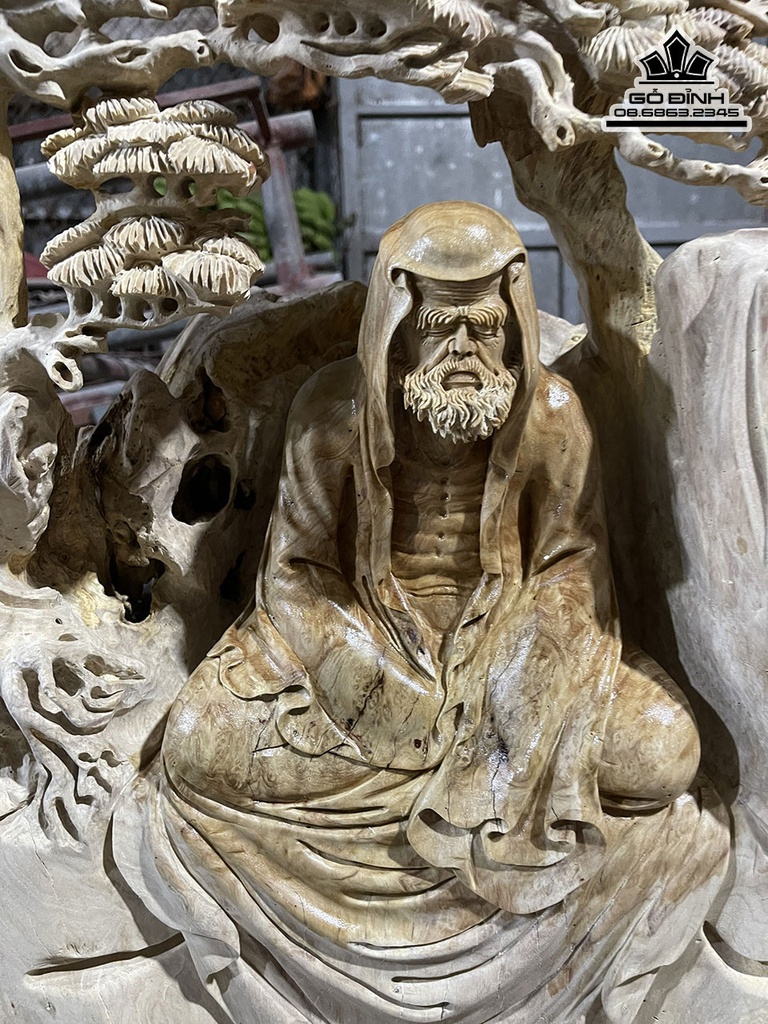 Tượng Đạt Ma Sư Tổ Ngồi Thiền Gỗ Nu Kháo Cao 96 Ngang 50 Sâu 25 (cm) 2
