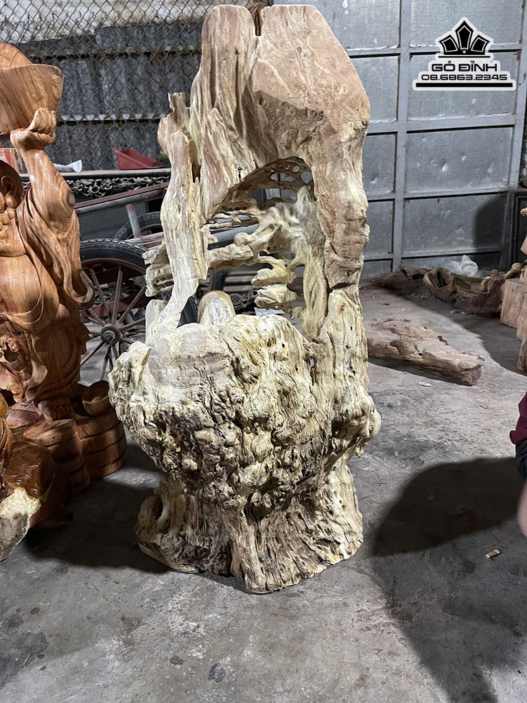 Tượng Đạt Ma Sư Tổ Ngồi Thiền Gỗ Nu Kháo Cao 96 Ngang 50 Sâu 25 (cm) 3