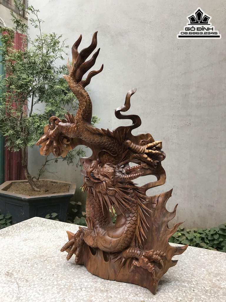 Tượng Rông Nhất Long Gỗ Bách Xanh Cao 70 Ngang 45 Sâu 16 (cm) 2
