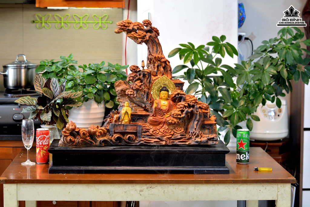 Tương Nhất Tâm Bái Phật Gỗ Bách Xanh Cao 68 Ngang 62 Sâu 20 (cm) 0