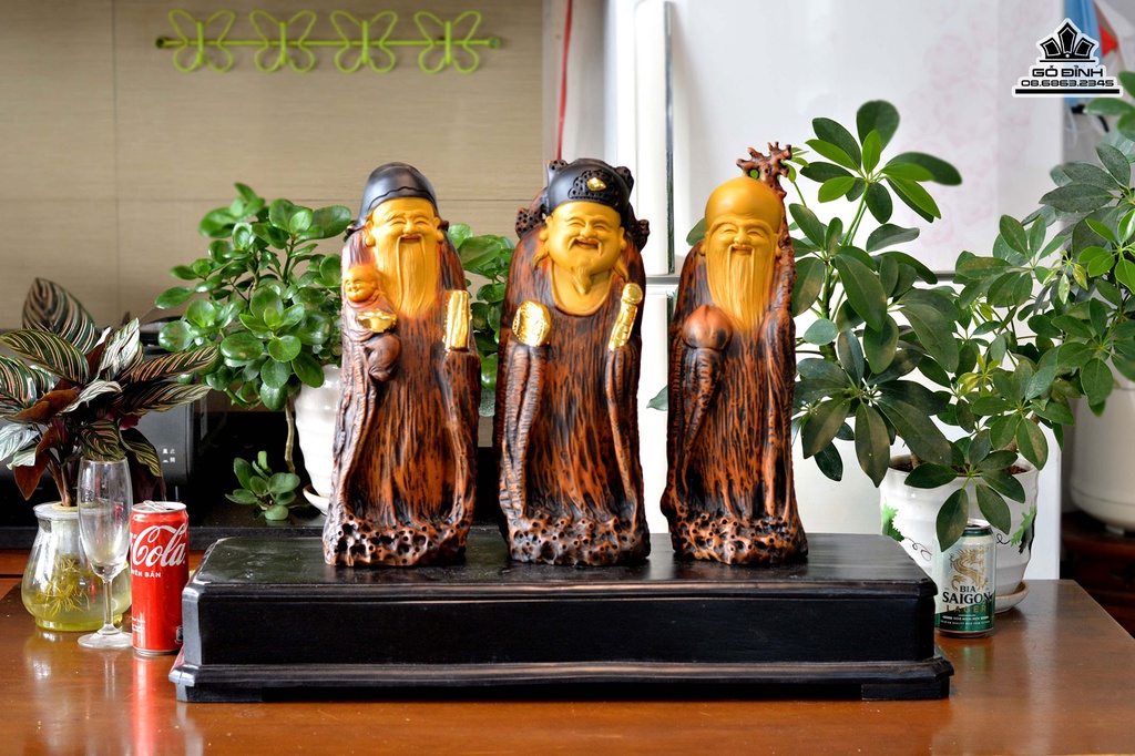 Tượng Phúc Lộc Thọ (Tam Đa) Gỗ Bách Xanh Cao 50 Ngang 12 Sâu 12 (cm) 0