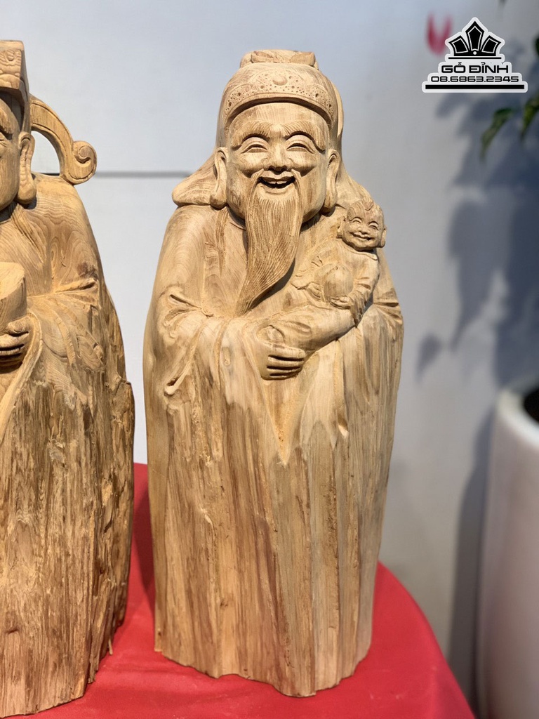 Tượng Phúc Lộc Thọ (Tam Đa) Gỗ Ngọc Am Cao 39-40 Ngang 16-17 Sâu 10-12 (cm) 0