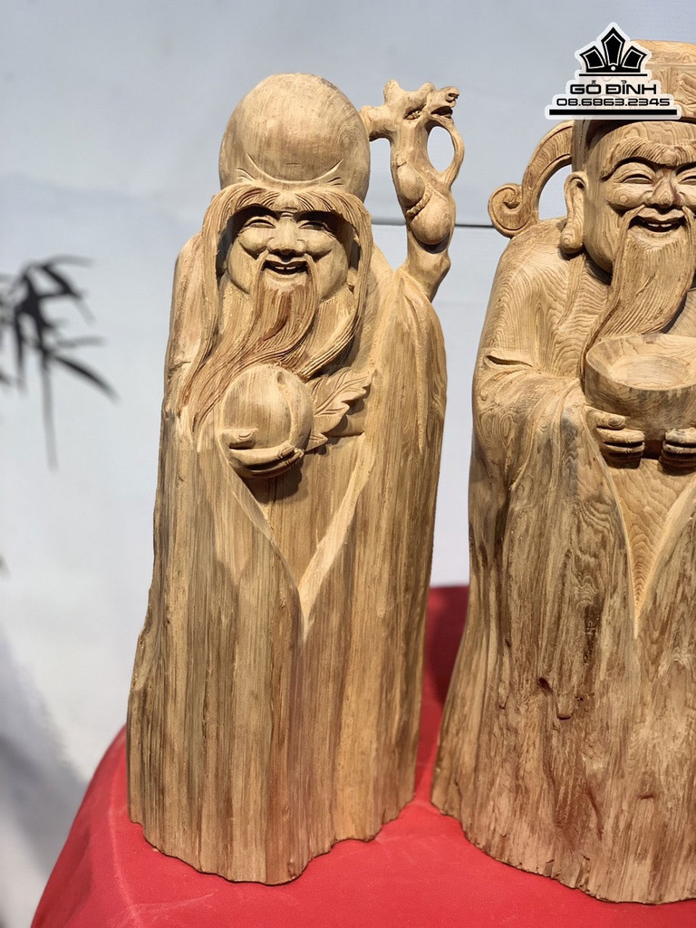 Tượng Phúc Lộc Thọ (Tam Đa) Gỗ Ngọc Am Cao 39-40 Ngang 16-17 Sâu 10-12 (cm) 1