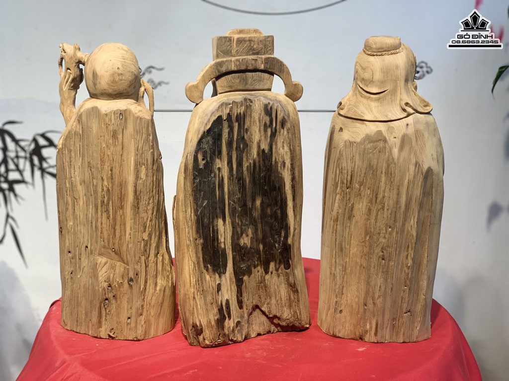 Tượng Phúc Lộc Thọ (Tam Đa) Gỗ Ngọc Am Cao 39-40 Ngang 16-17 Sâu 10-12 (cm) 2