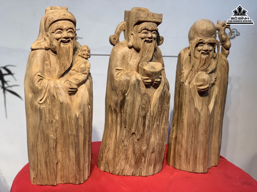 Tượng Phúc Lộc Thọ (Tam Đa) Gỗ Ngọc Am Cao 39-40 Ngang 16-17 Sâu 10-12 (cm) 4