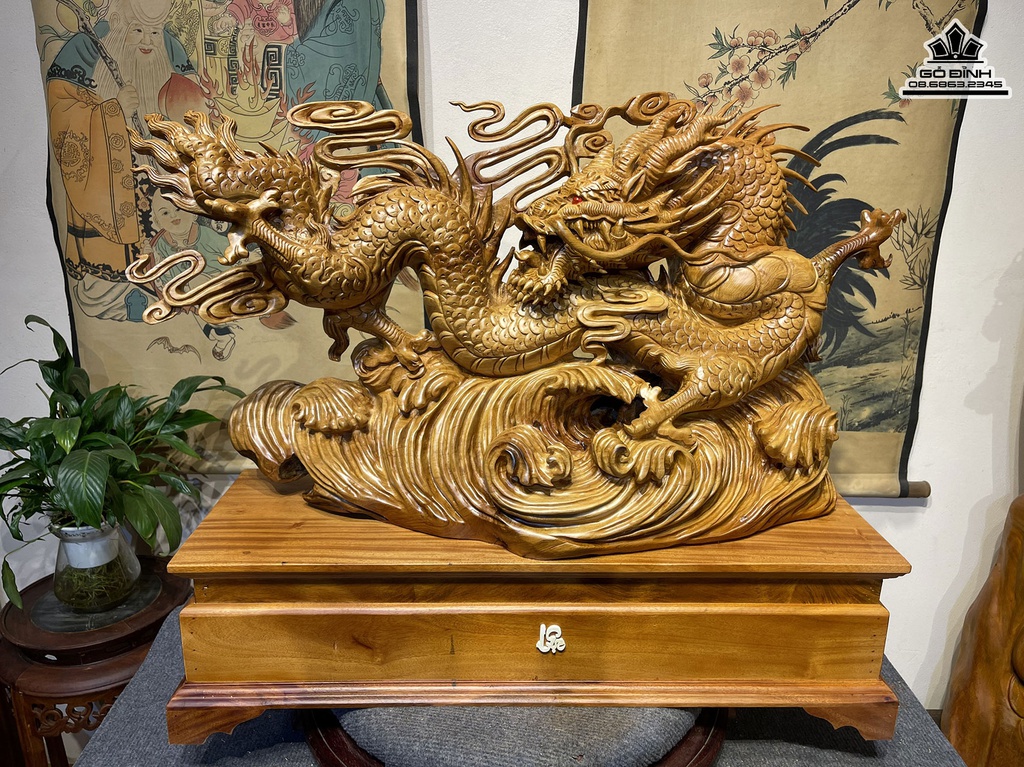 Tượng Nhất Long Gỗ Ngọc Am Cao 85 Ngang 46 Sâu 26 (cm) 2