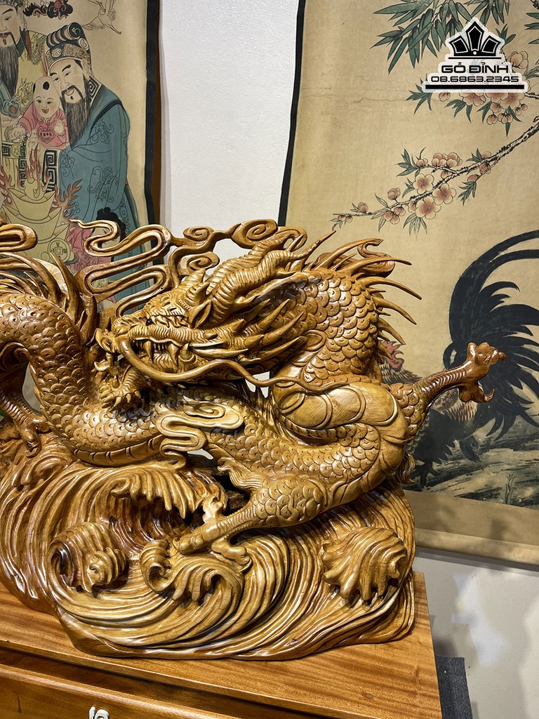 Tượng Nhất Long Gỗ Ngọc Am Cao 85 Ngang 46 Sâu 26 (cm)5