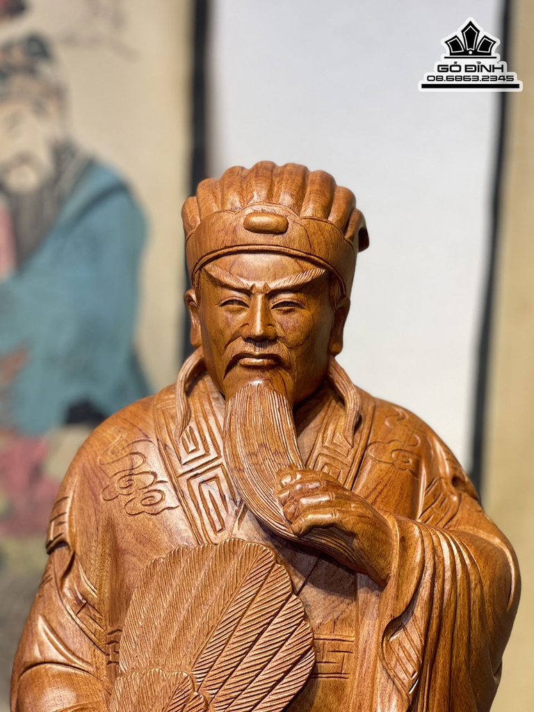 Tượng Gia Cát Lương (Không Minh) Gỗ Hương Đá Cao 80 Ngang 28 Sâu 20 (cm) 0