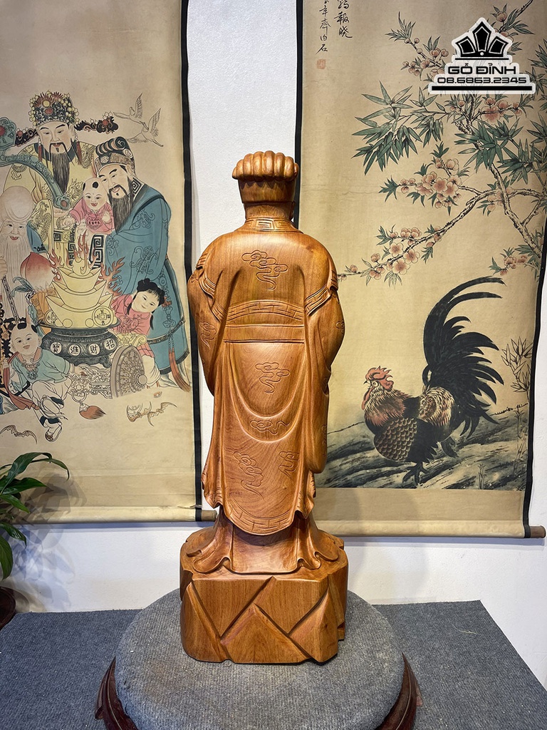 Tượng Gia Cát Lương (Không Minh) Gỗ Hương Đá Cao 80 Ngang 28 Sâu 20 (cm) 2