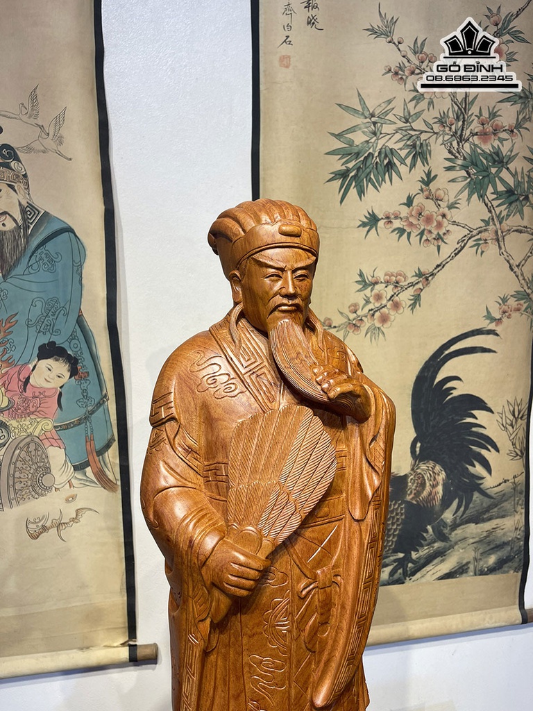 Tượng Gia Cát Lương (Không Minh) Gỗ Hương Đá Cao 80 Ngang 28 Sâu 20 (cm) 4