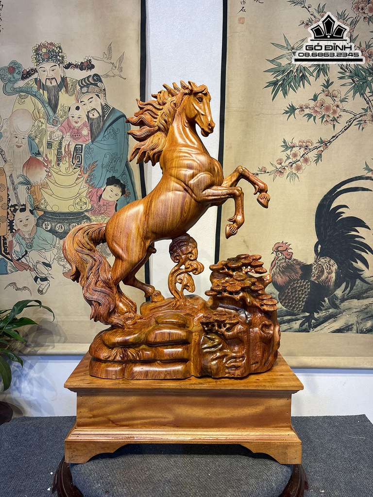 Tương Ngựa Phong Thủy (Nhất Mã) Gỗ Hương Đá Cao 62 Ngang 44 Sâu 15 (cm) 0