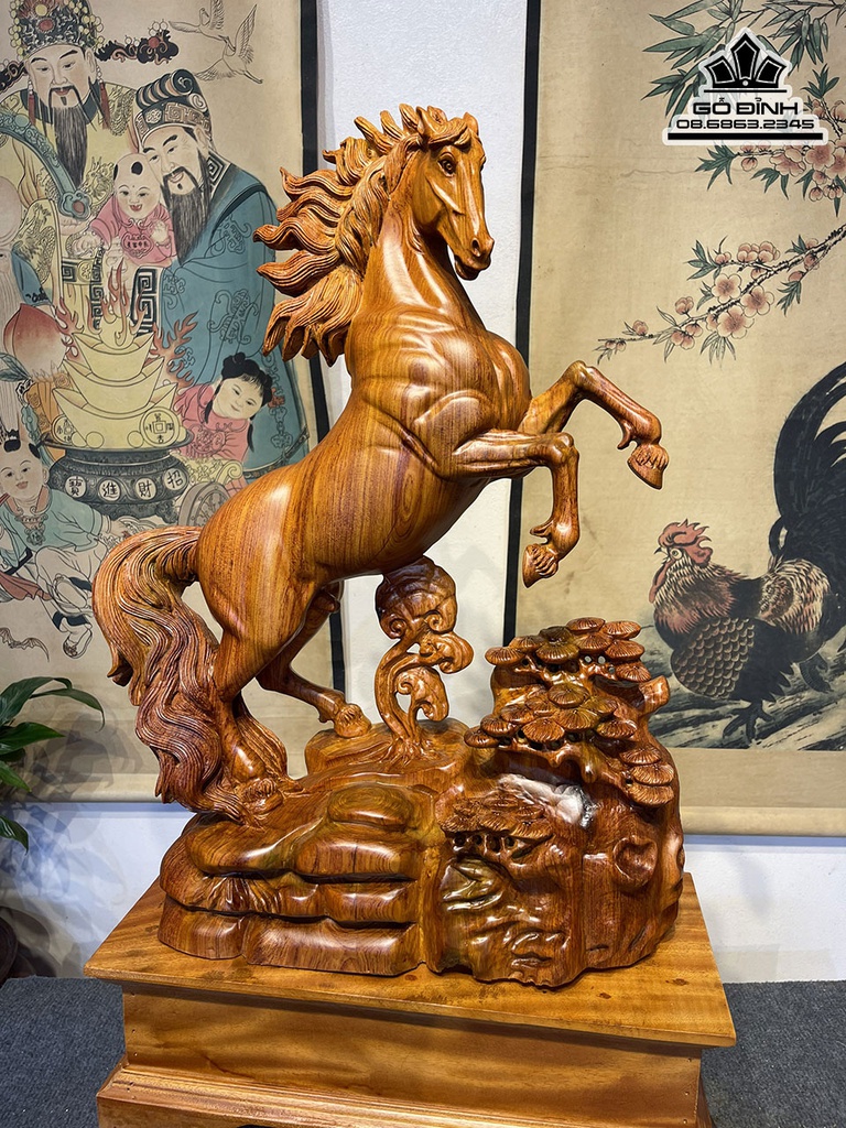 Tương Ngựa Phong Thủy (Nhất Mã) Gỗ Hương Đá Cao 62 Ngang 44 Sâu 15 (cm) 1