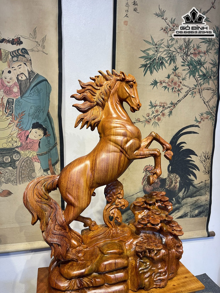 Tương Ngựa Phong Thủy (Nhất Mã) Gỗ Hương Đá Cao 62 Ngang 44 Sâu 15 (cm) 2