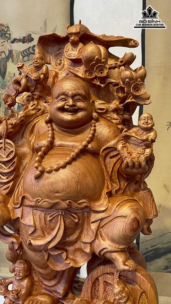 Tượng Phật Di Lặc Vác Cành Đào Gỗ Hương Đá Cao 79 Ngang 29 Sâu 19 (cm) 0