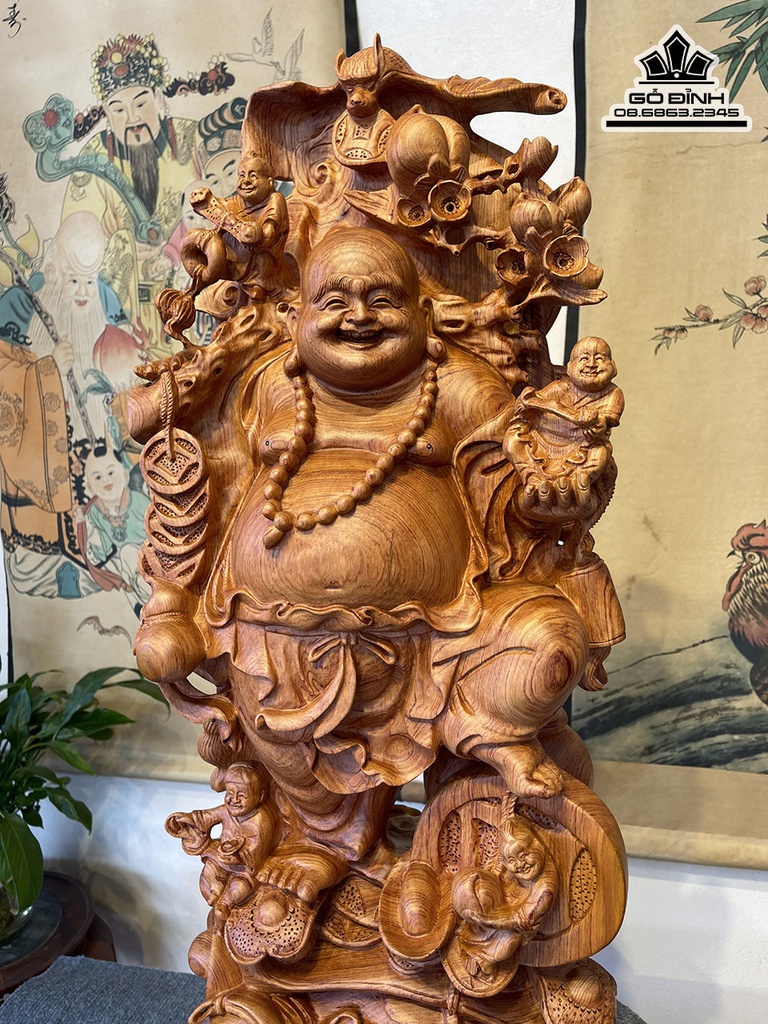 Tượng Phật Di Lặc Vác Cành Đào Gỗ Hương Đá Cao 79 Ngang 29 Sâu 19 (cm) 3