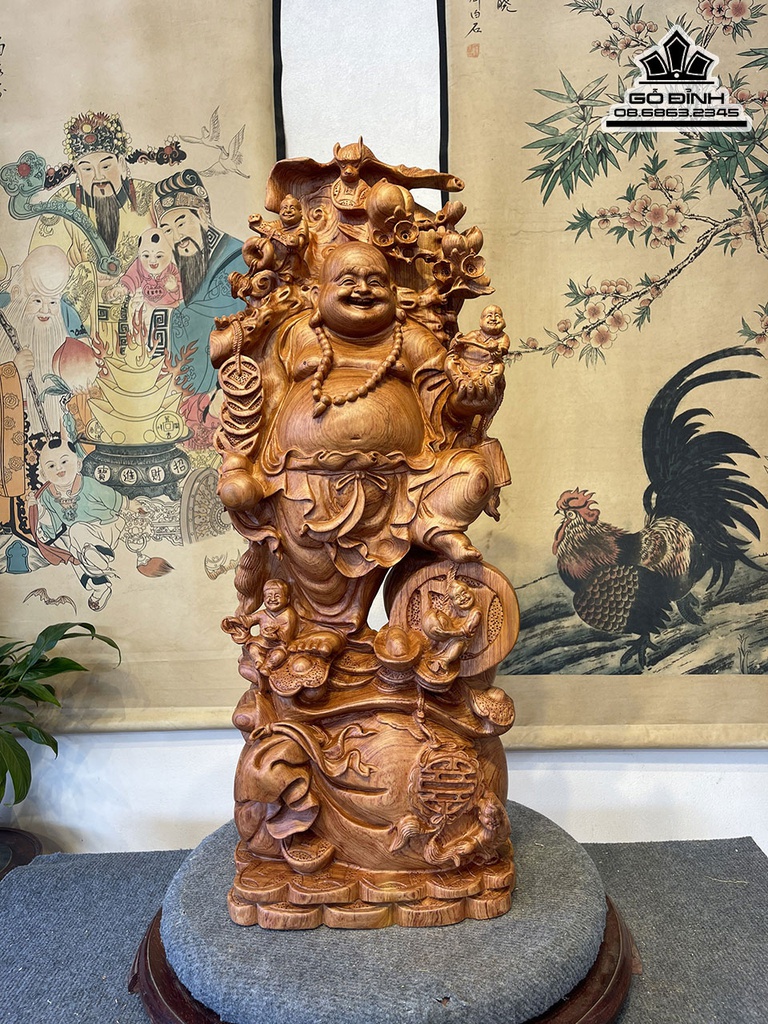 Tượng Phật Di Lặc Vác Cành Đào Gỗ Hương Đá Cao 79 Ngang 29 Sâu 19 (cm)5