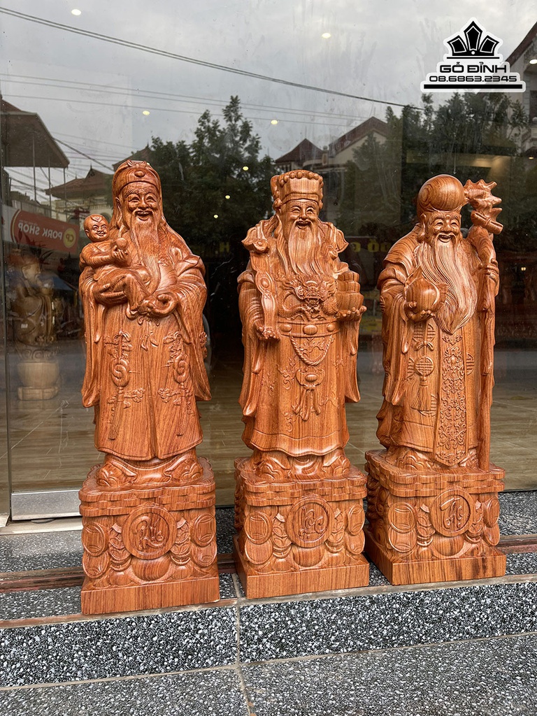 Tượng Phúc Lộc Thọ (Tam Đa) Gỗ Hương Đá Cao 60 Ngang 18 Sâu 14 (cm) 0