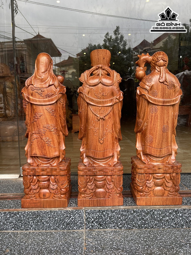 Tượng Phúc Lộc Thọ (Tam Đa) Gỗ Hương Đá Cao 60 Ngang 18 Sâu 14 (cm) 2