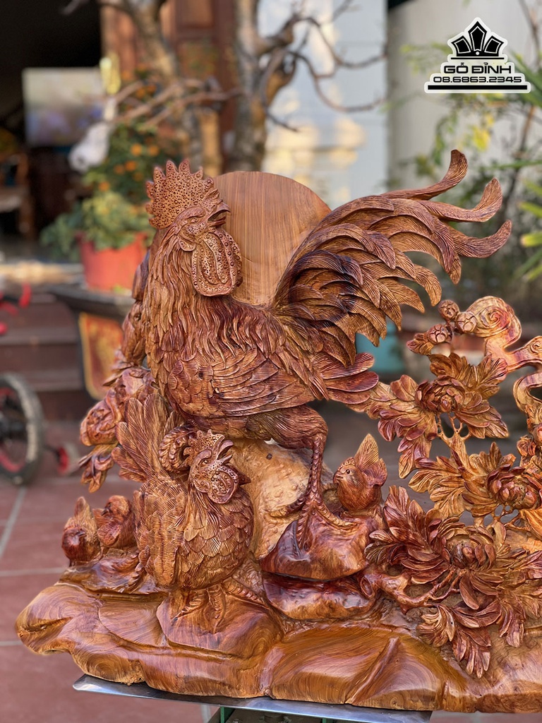 Tương Gia Đình Gà Gỗ Hương Viết Cao 65 Ngang 80 Sâu 30 (cm) 2